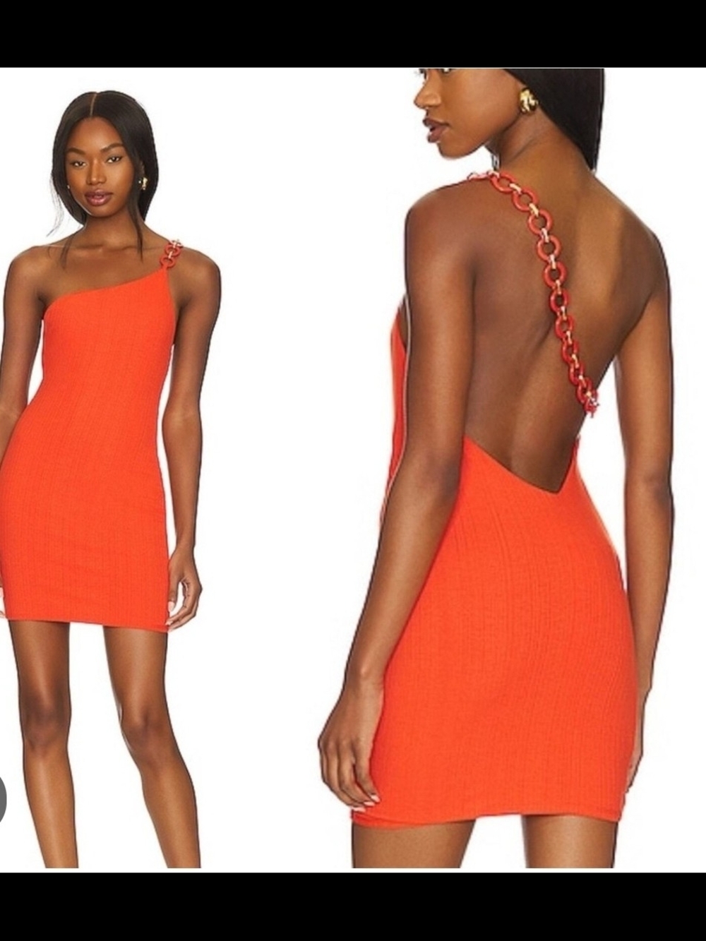 Camila Coelho One-Shoulder Mini Dress in Bright Red with Chain Strap